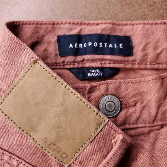 Aeropostale 90s Baggy Jeans Straight Leg Distressed Women 12 Brick Red - Picture 11 of 14